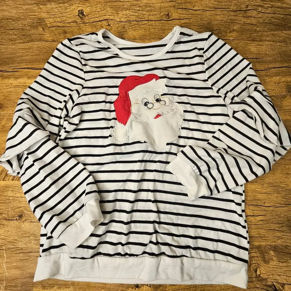 Christmas Blouse skirt set Applique Santa Shirt Red Midi Skirt sz 8/10 girls